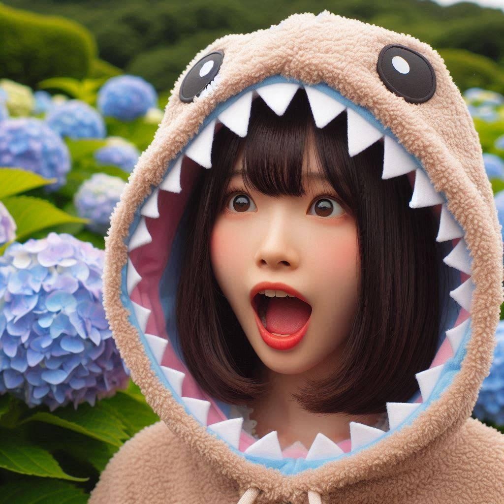 アジサイ畑にびっくりノコ