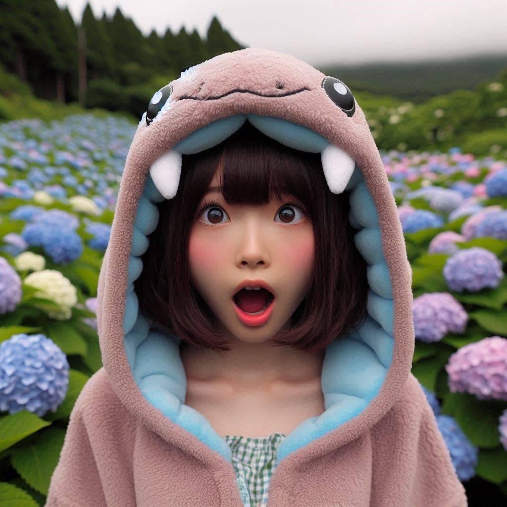 アジサイ畑にびっくりノコ