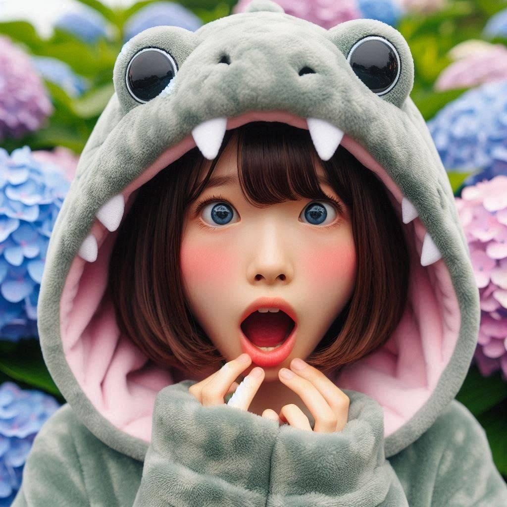 アジサイ畑にびっくりノコ