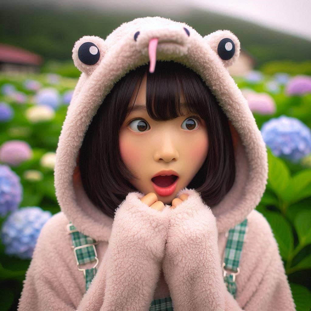 アジサイ畑にびっくりノコ