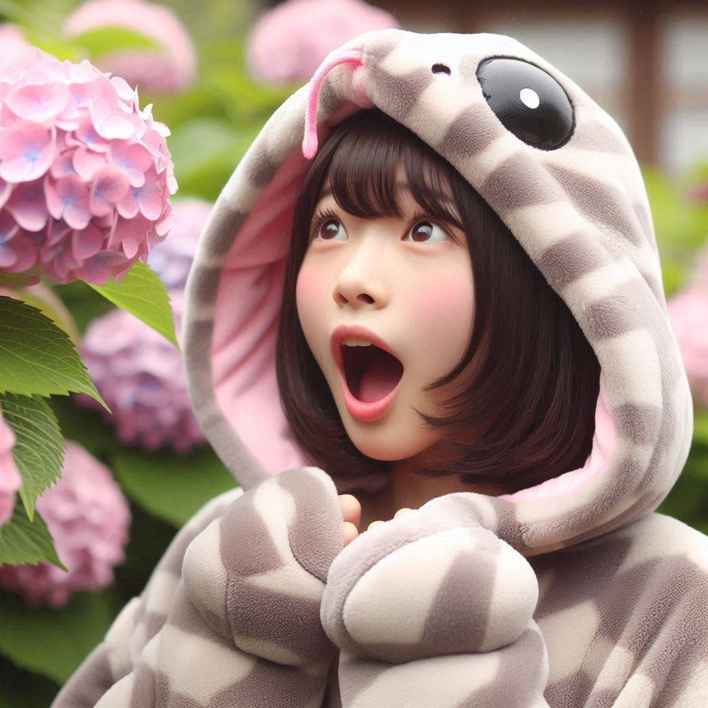アジサイ畑にびっくりノコ