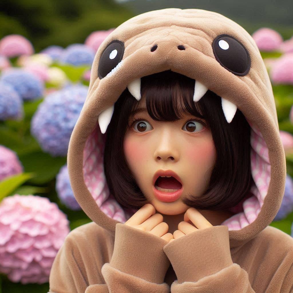 アジサイ畑にびっくりノコ