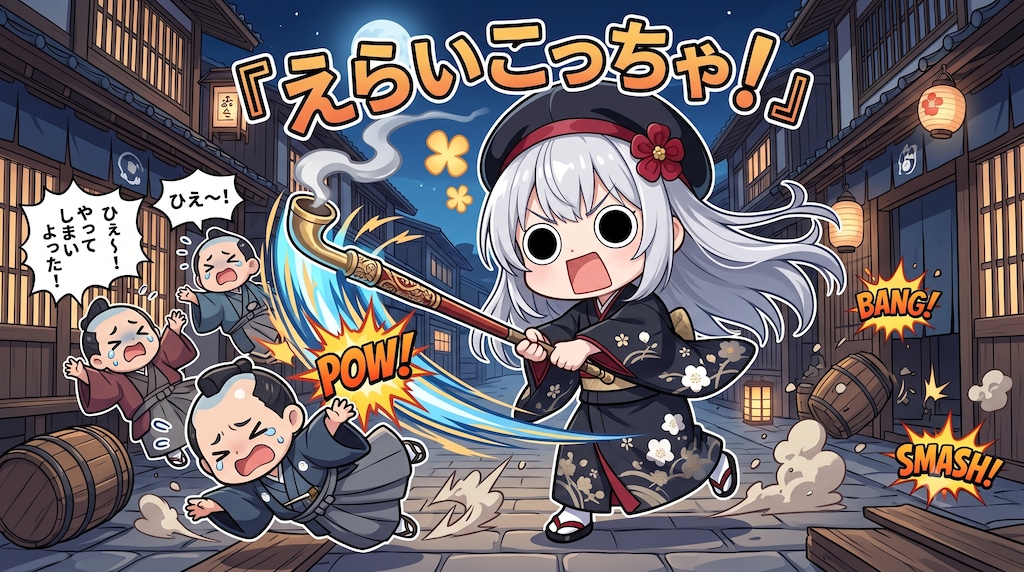 キセルで悪代官達をやってしまいよったえらいこっちゃ嬢