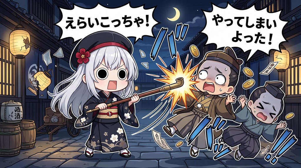キセルで悪代官達をやってしまいよったえらいこっちゃ嬢