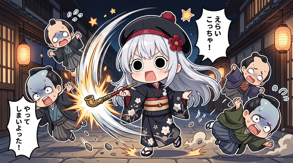 キセルで悪代官達をやってしまいよったえらいこっちゃ嬢