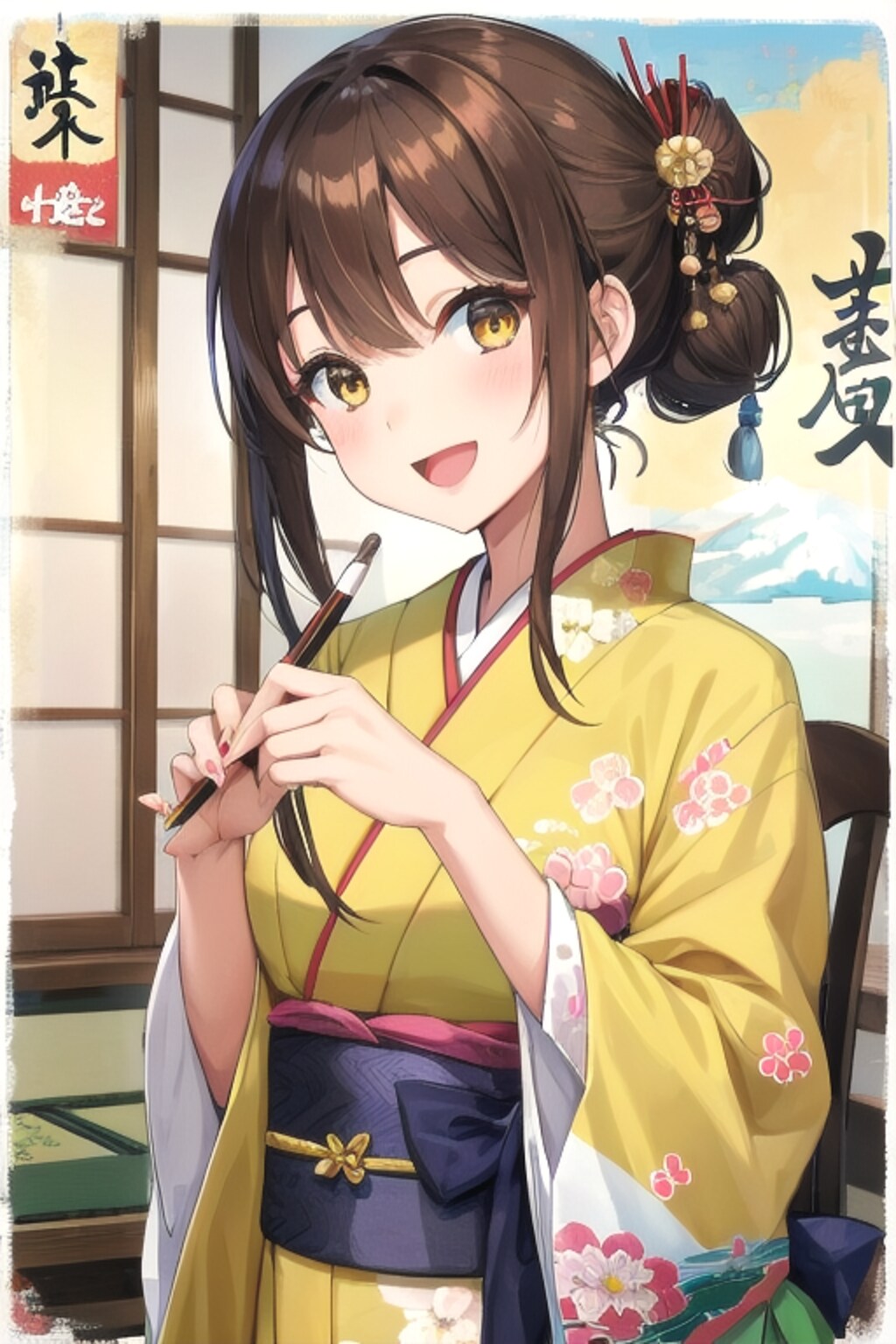 年賀状を書くなごみちゃん✍🏻🤍⸝⋆