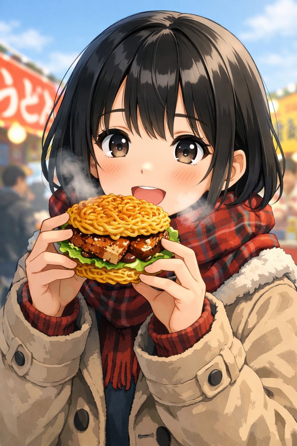 ラーメンバーガーを食べている女の子 | の人気AIイラスト・グラビア