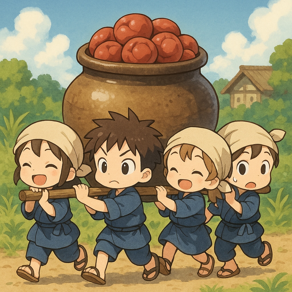 梅干し壺を運ぶちびちゃんず