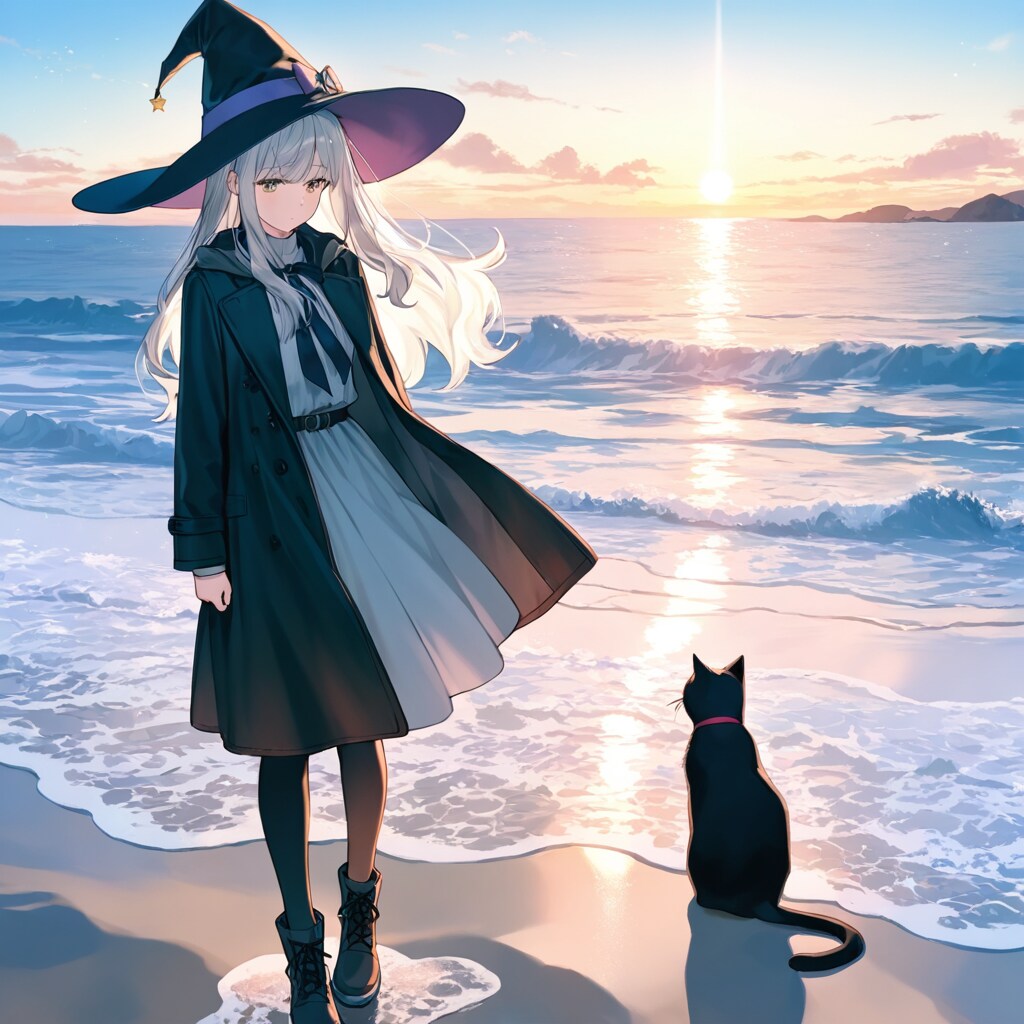砂浜の魔女と黒猫