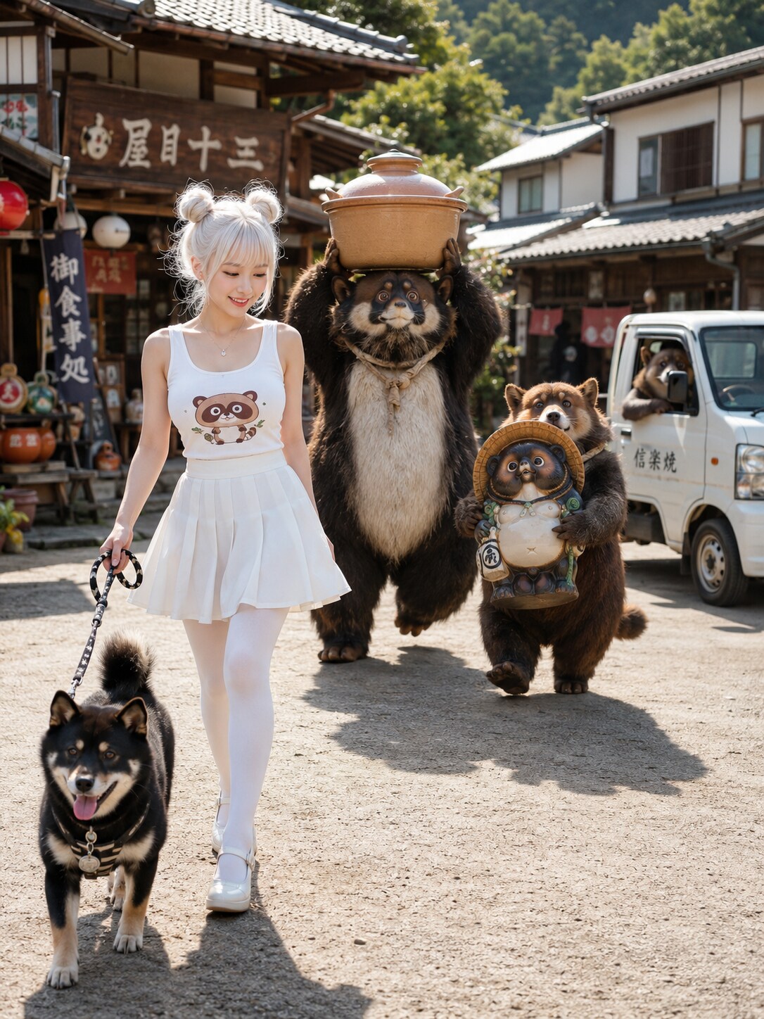 柴犬を散歩する人