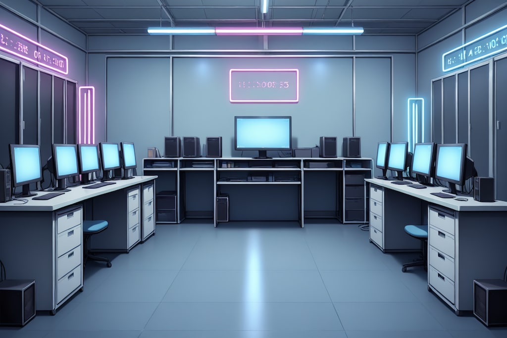 ネオンカラーのサーバールーム