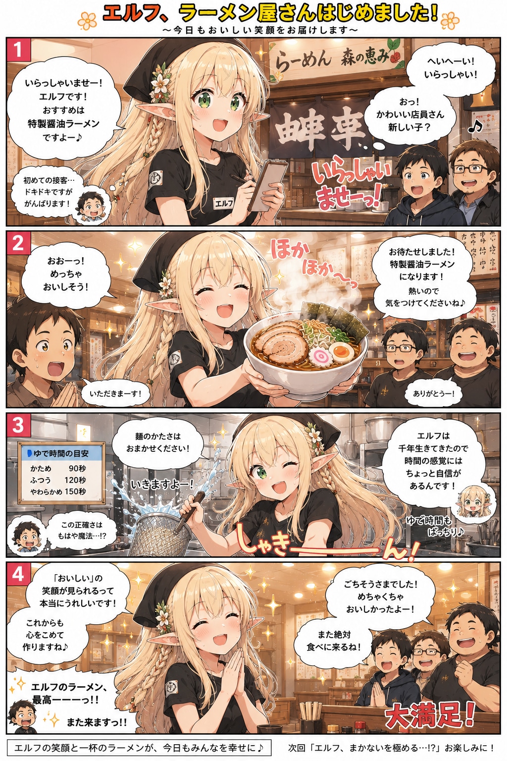 ラーメ屋で働くエルフの女の子