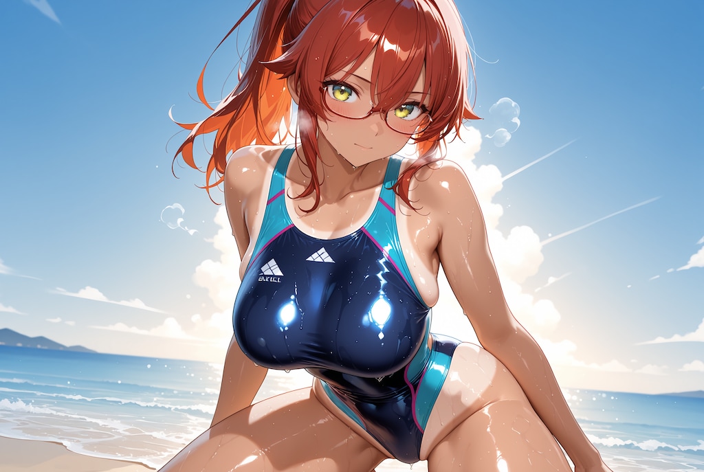 ワンピース水着のメガネっ娘♪