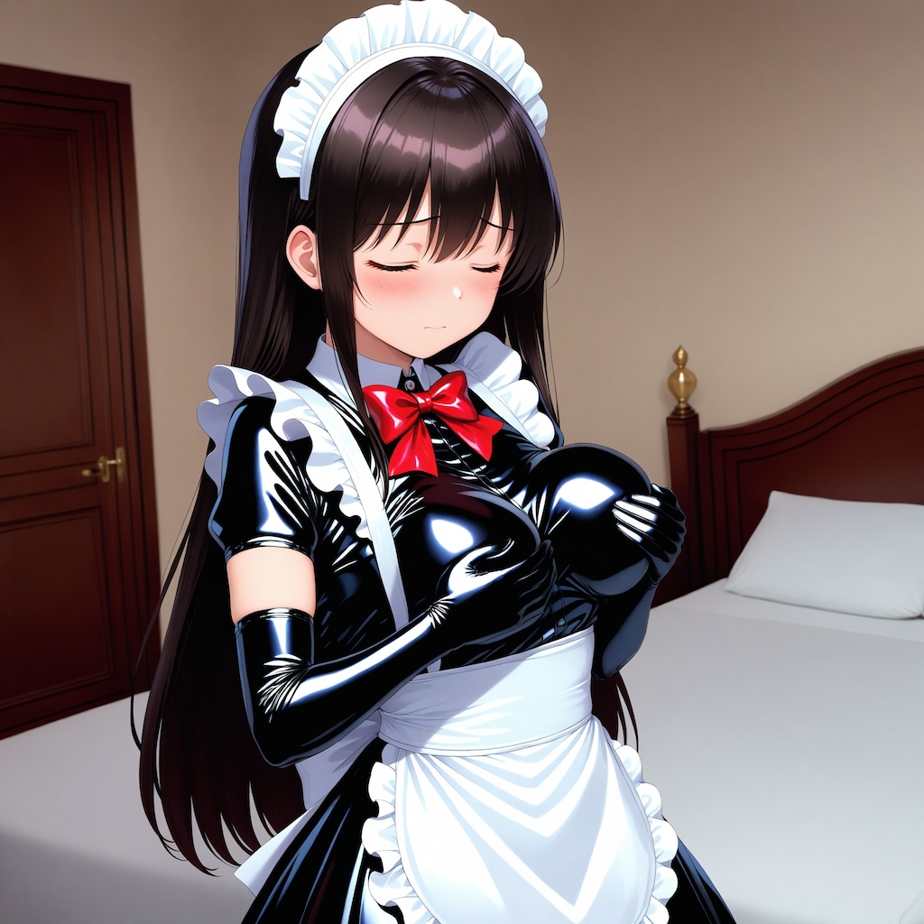 【動画あり】黒エナメルメイド長手袋サイハイソックス両胸揉み