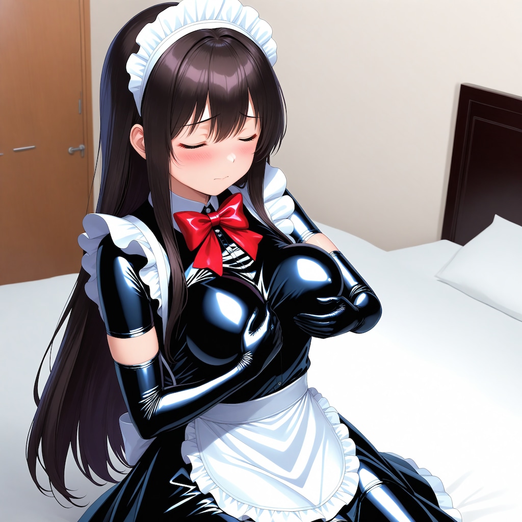 【動画あり】黒エナメルメイド長手袋サイハイソックス両胸揉み