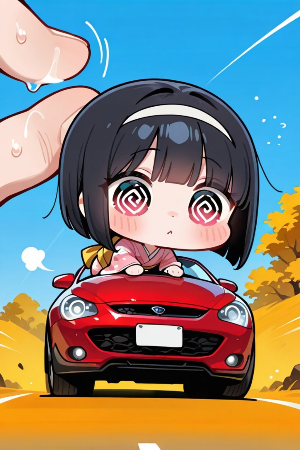 車に乗る黒髪ちゃん