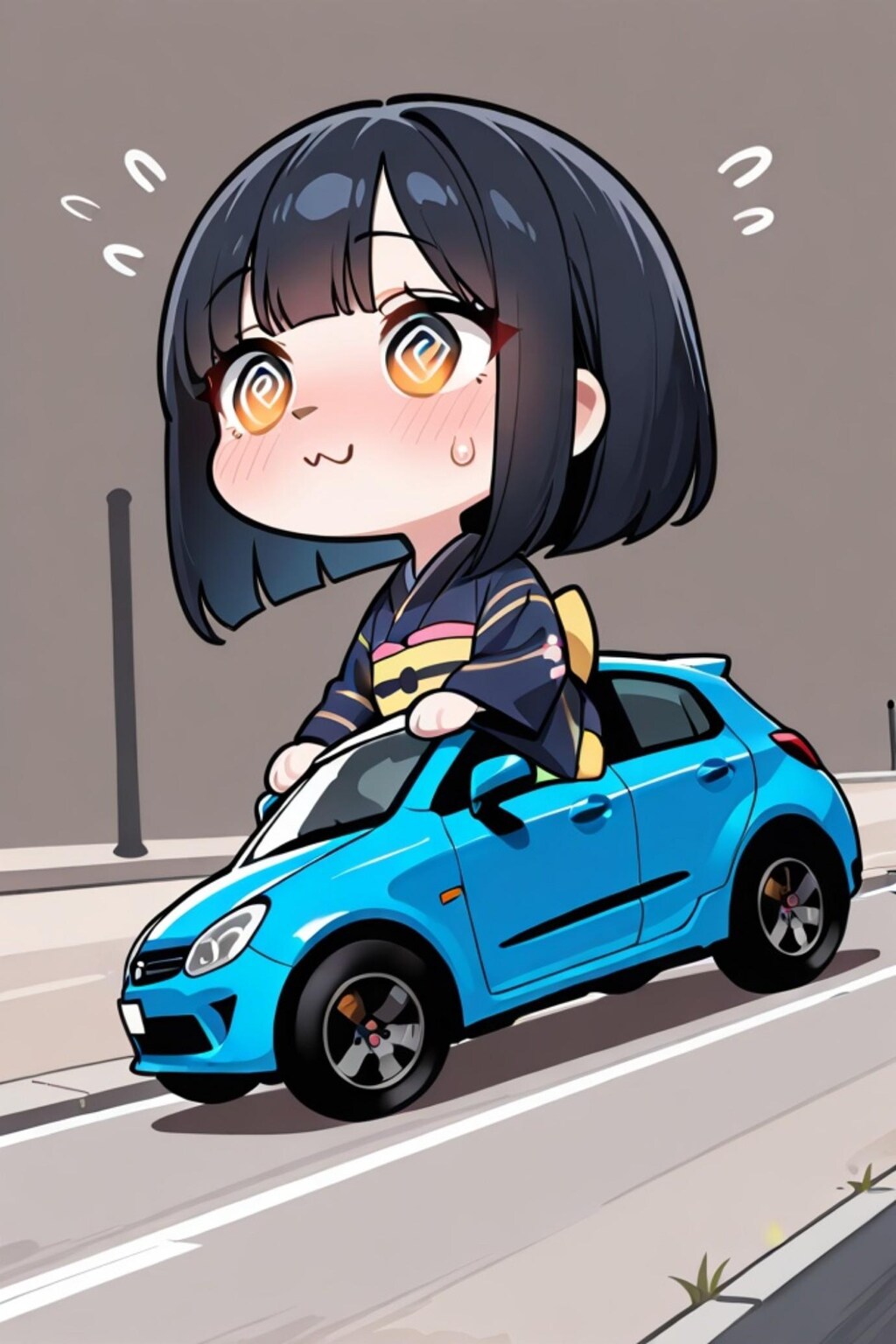 車に乗る黒髪ちゃん