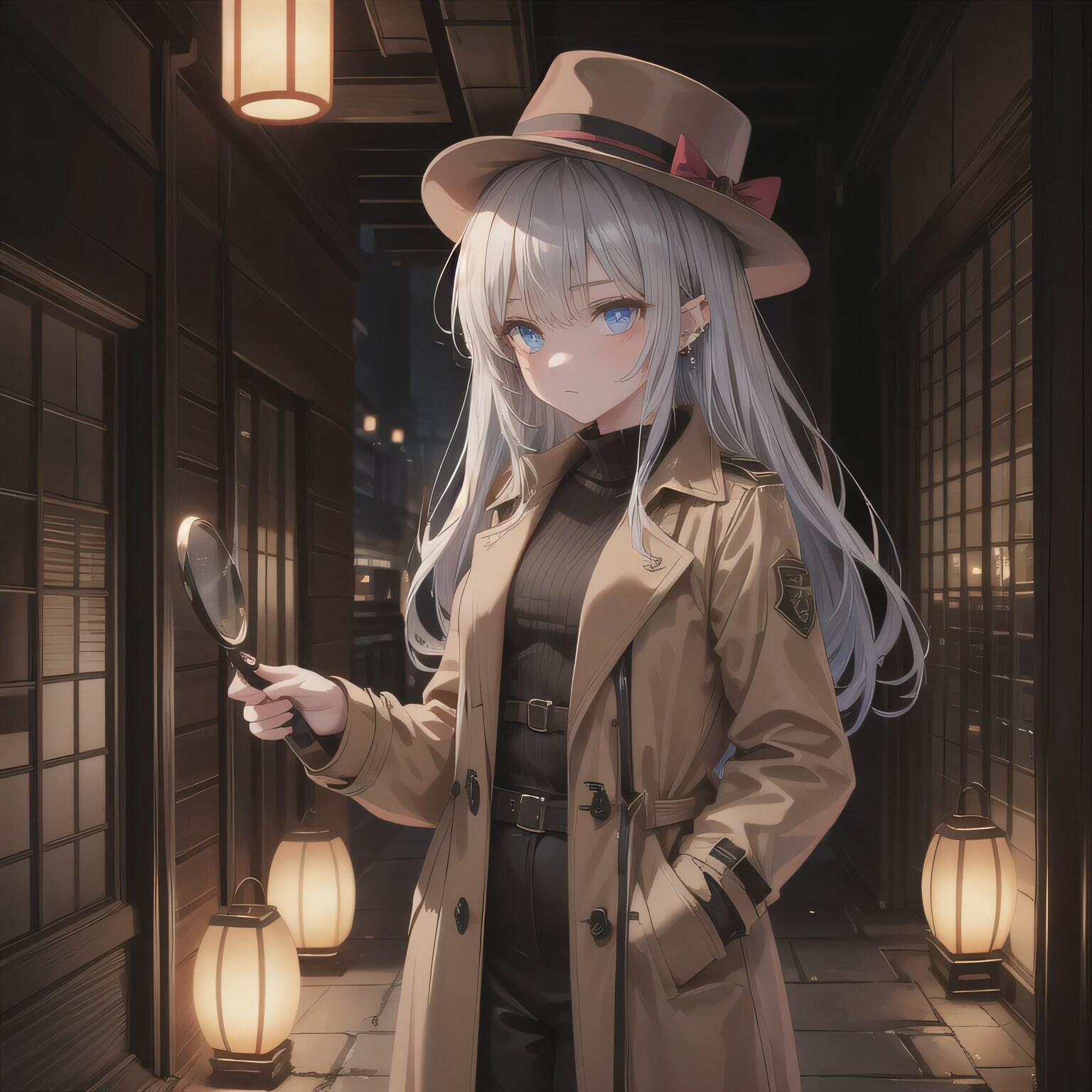 灰髪ロングの探偵 | の人気AIイラスト・グラビア