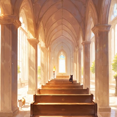 教会の礼拝所の猫たち