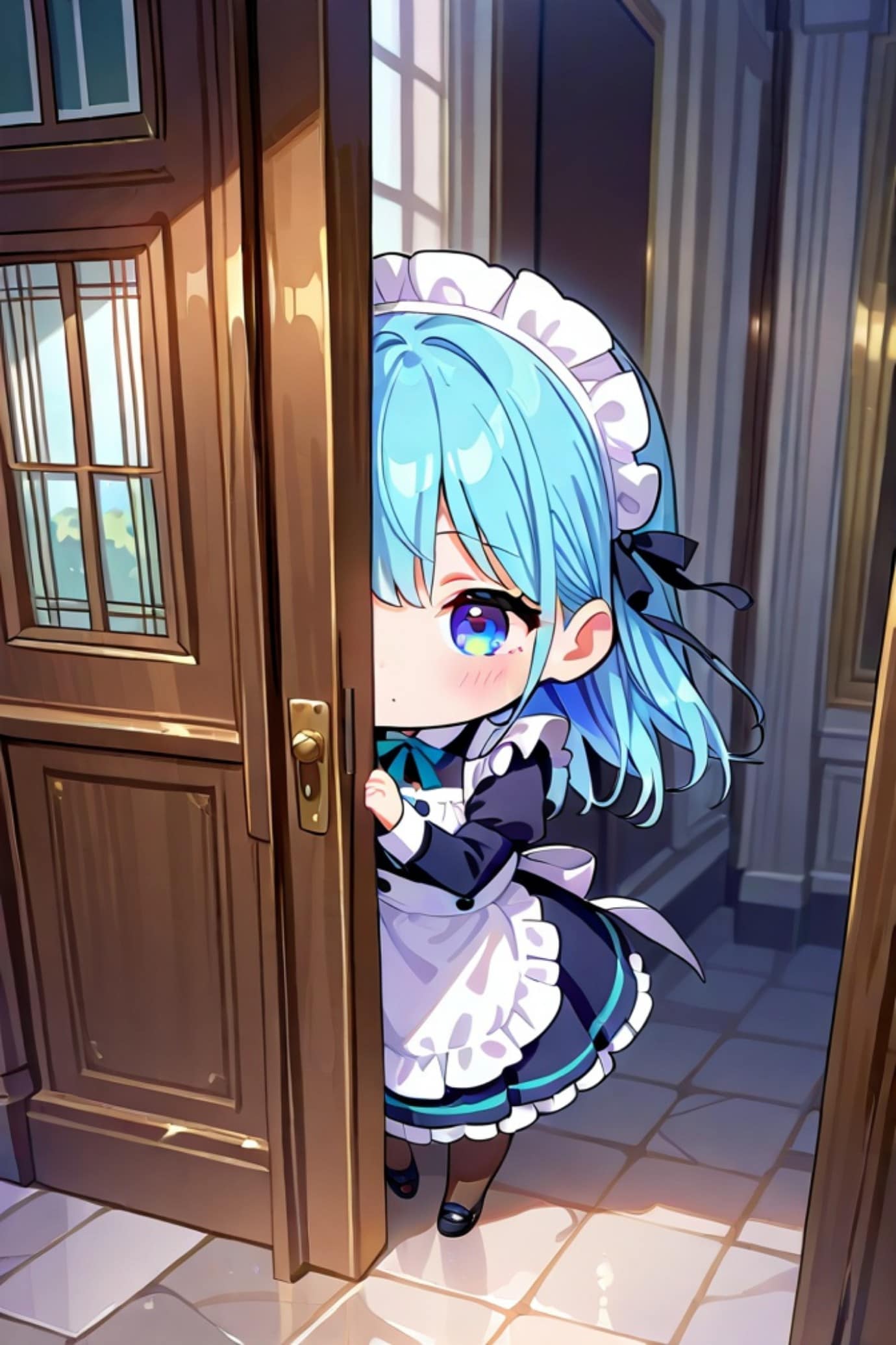 青髪のメイドちゃん | の人気AIイラスト・グラビア