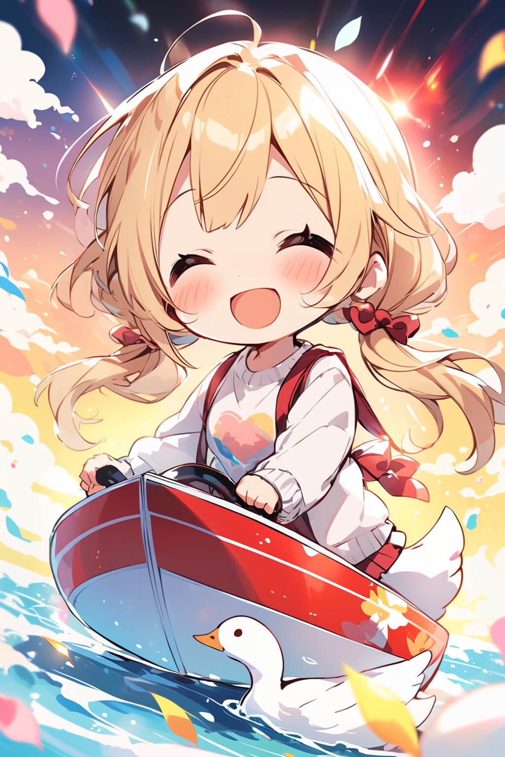 ボートを運転する茉莉花ちゃん | の人気AIイラスト・グラビア