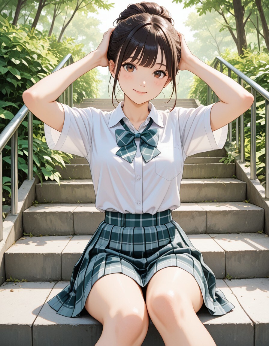 階段に座る子 | の人気AIイラスト・グラビア