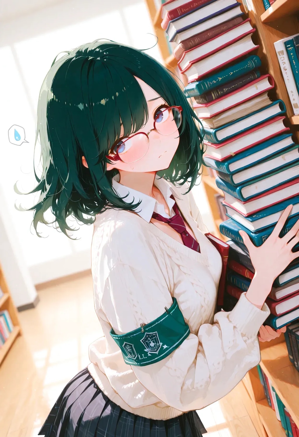 本を片付け中の図書委員さん