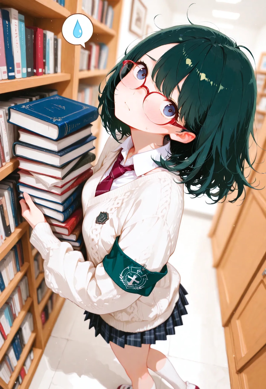 本を片付け中の図書委員さん