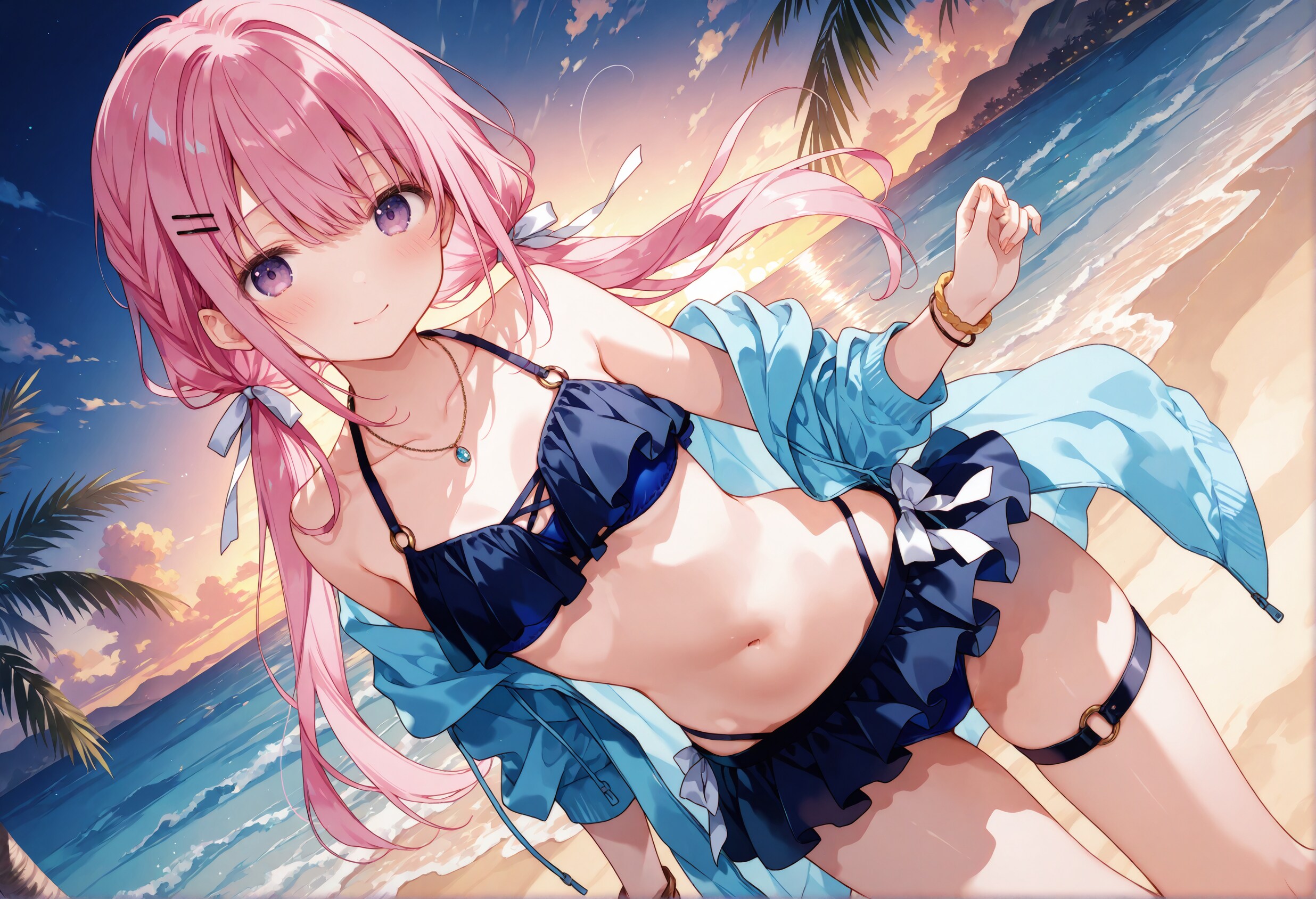 黄昏色に染まる海辺で