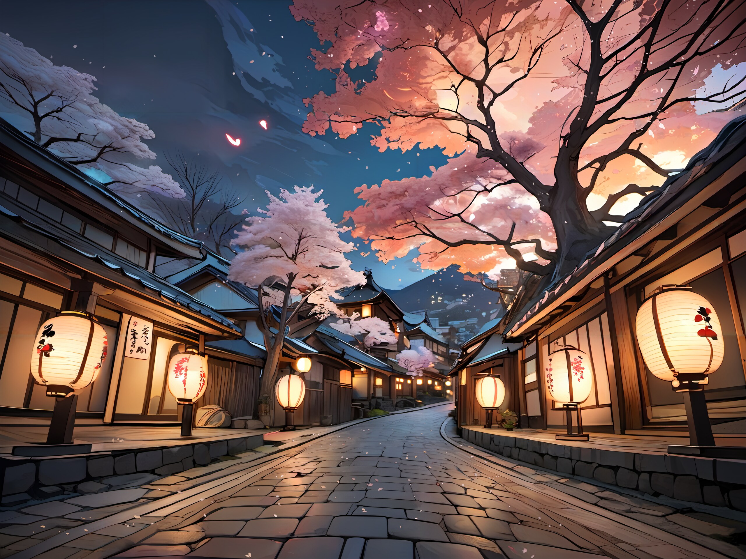 どこかにある♨️温泉街と桜🌸
