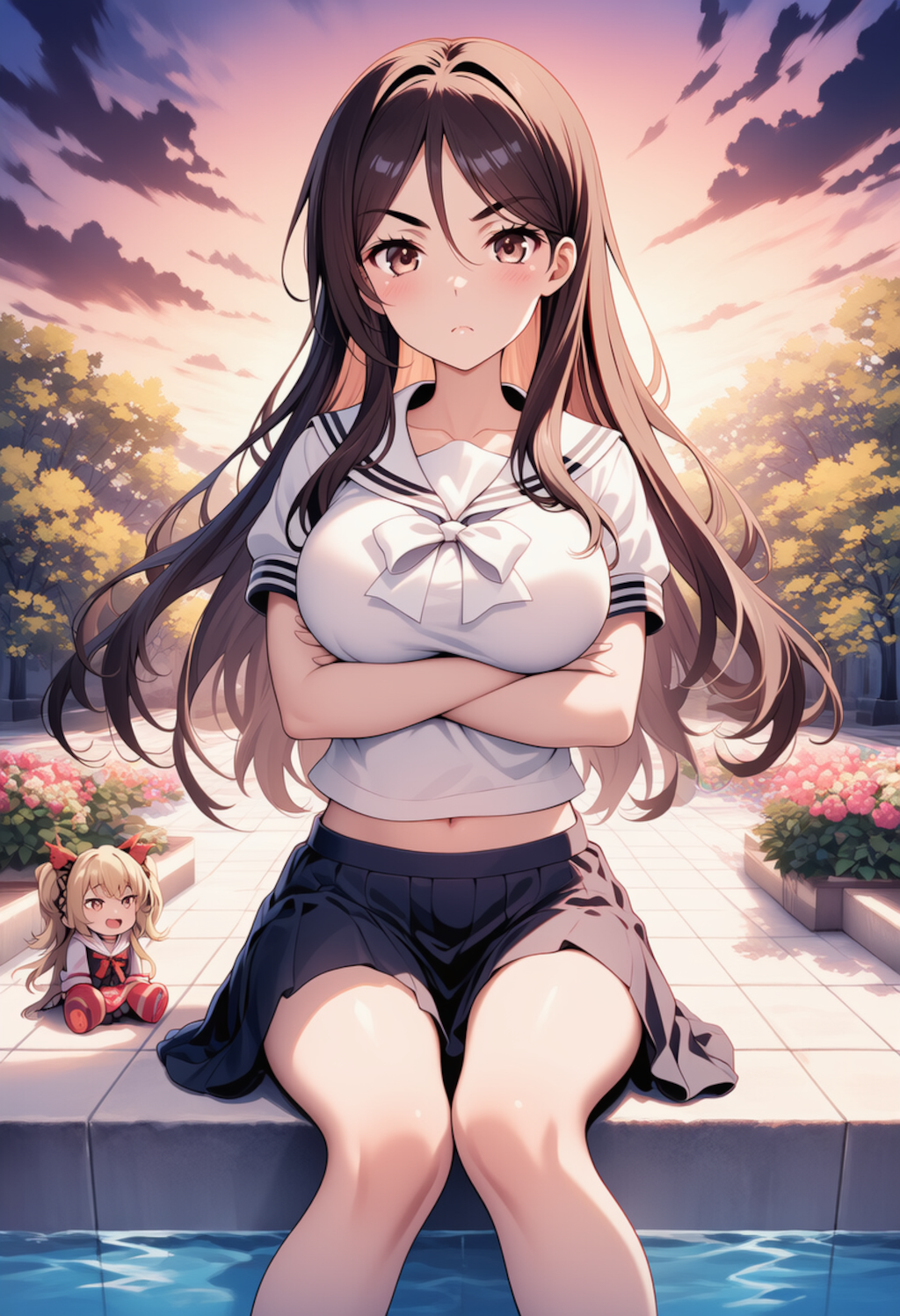 吹寄制理さんが、校庭の池のあたりにいますよ