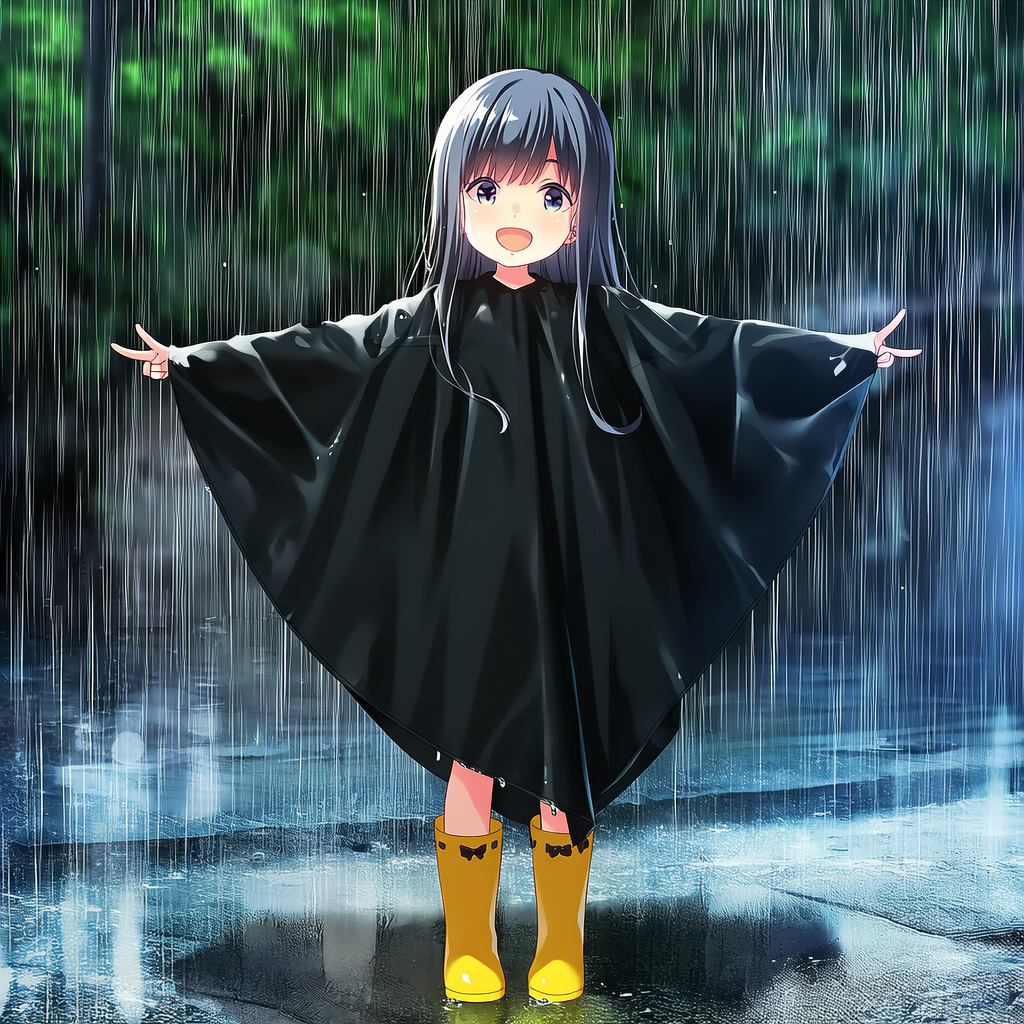雨の日ポンチョ散歩