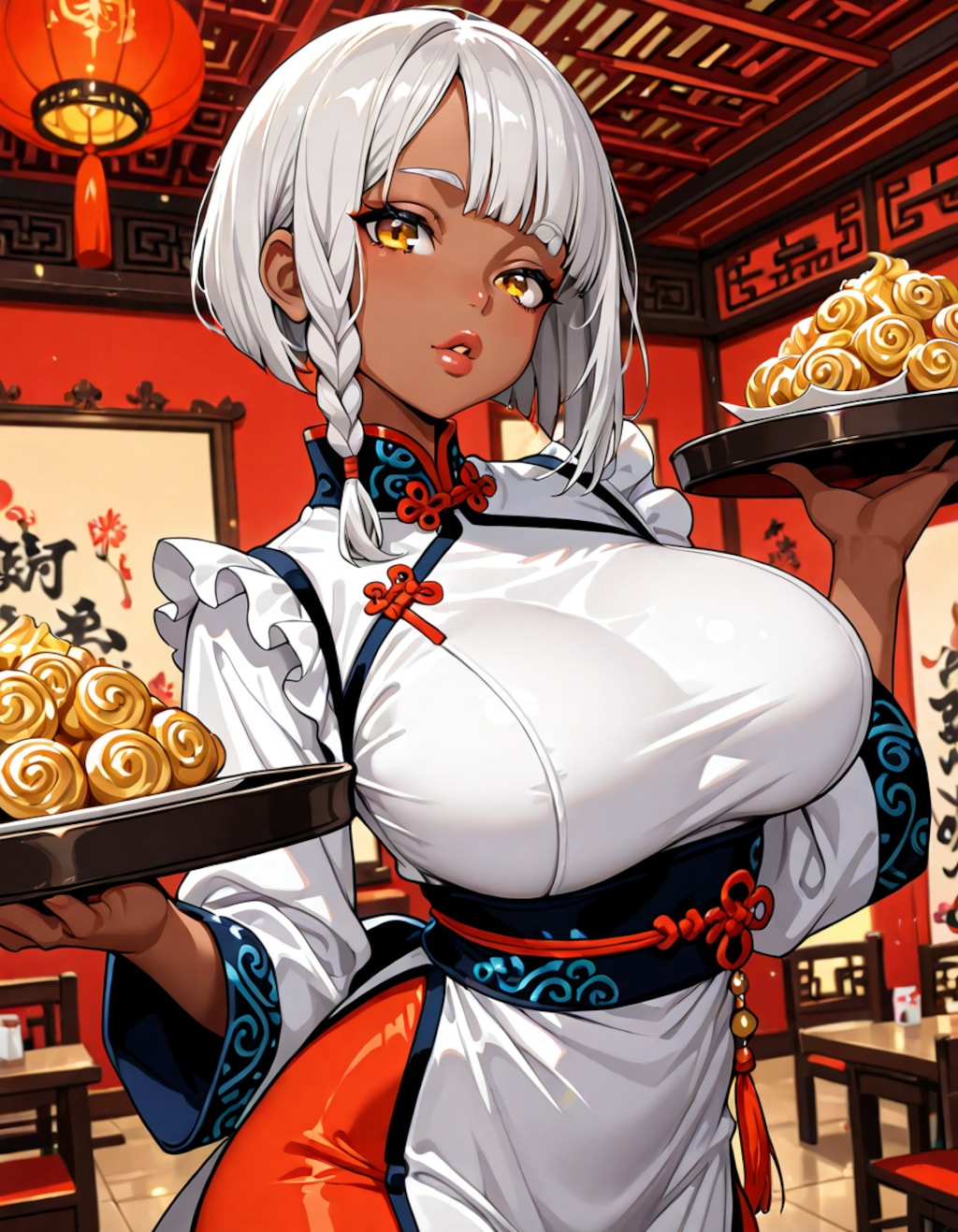 中華料理店のバイトを始めた褐色銀髪ちゃん