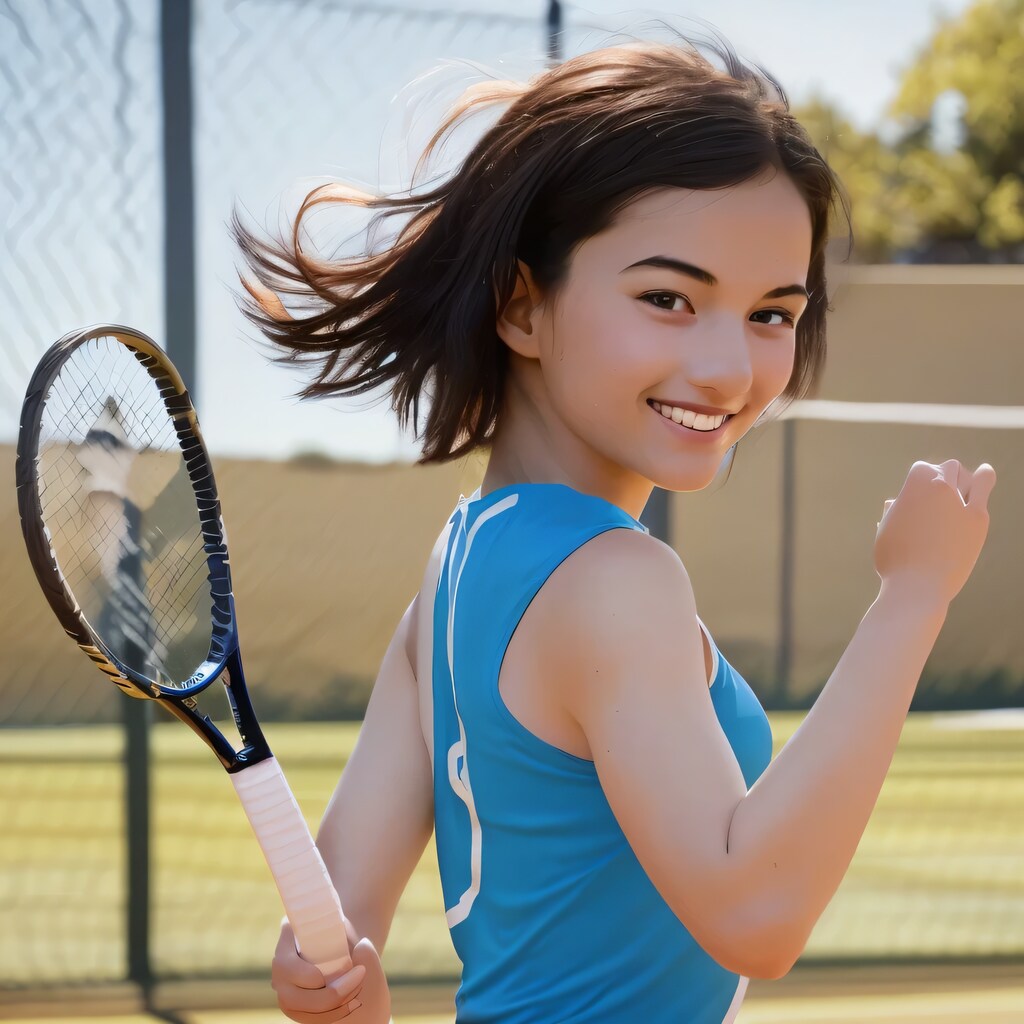 黒髪ロングでテニスウェアの美女５５