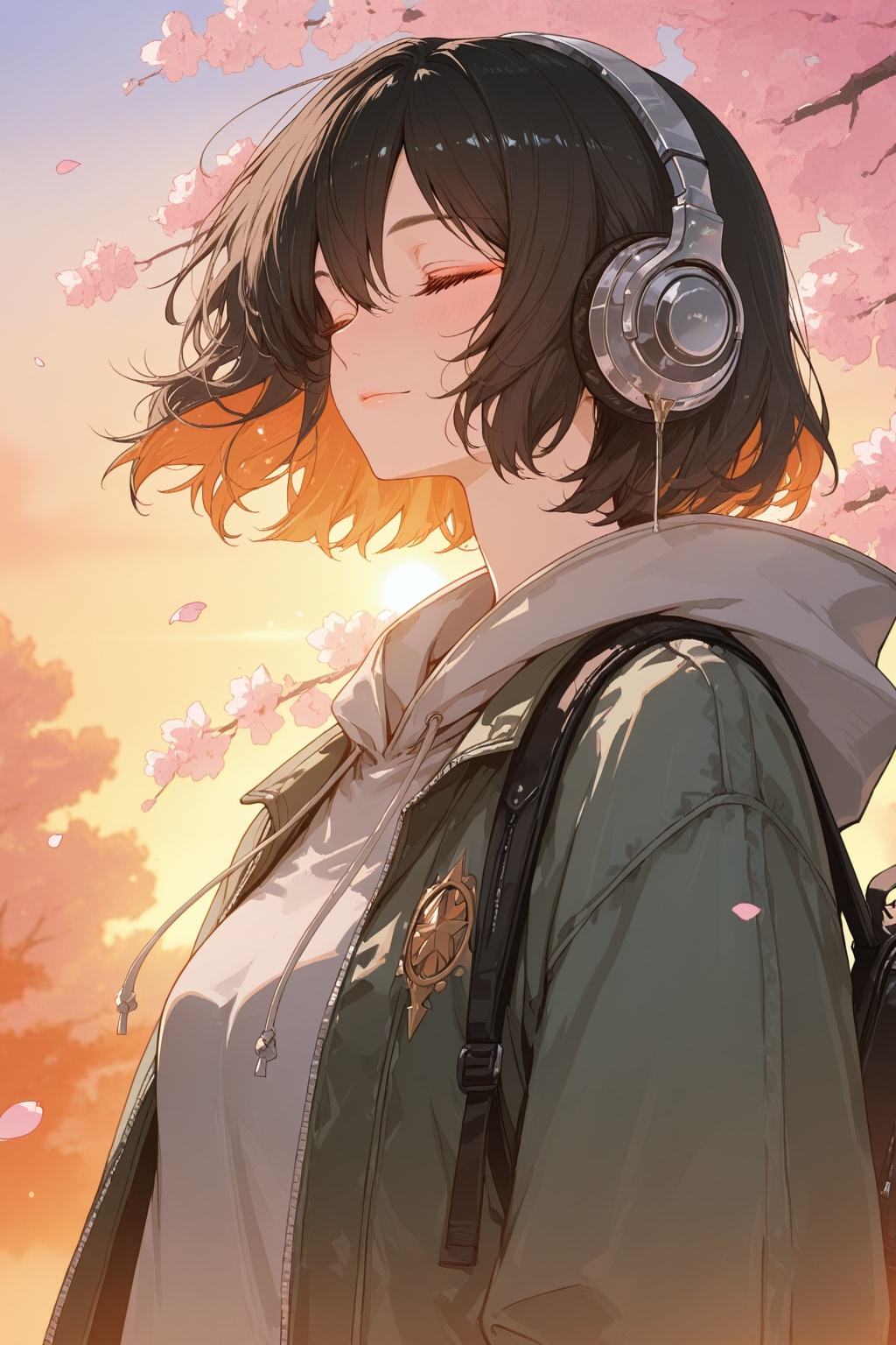 夕暮れと桜に包まれて