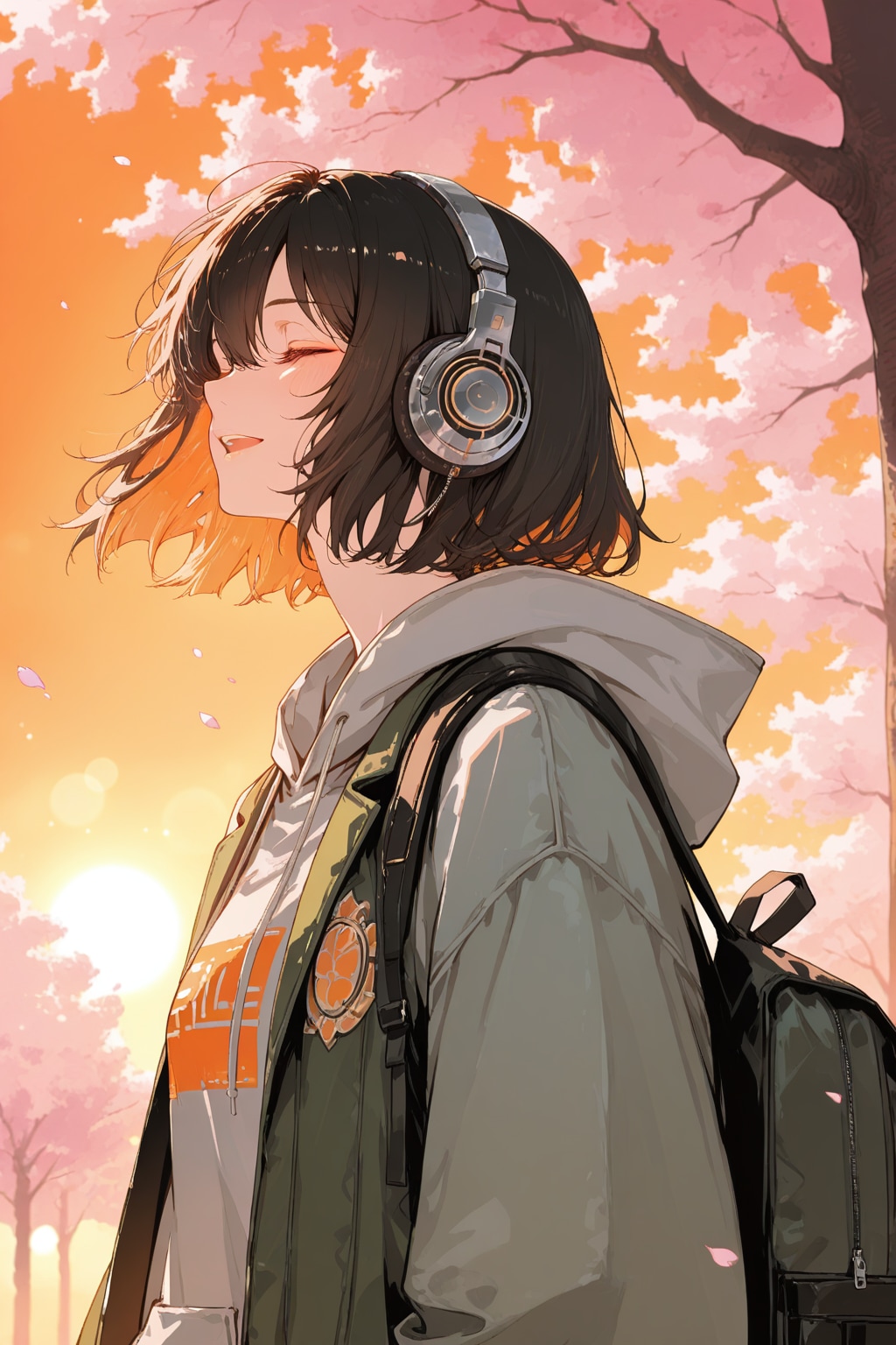 夕暮れと桜に包まれて