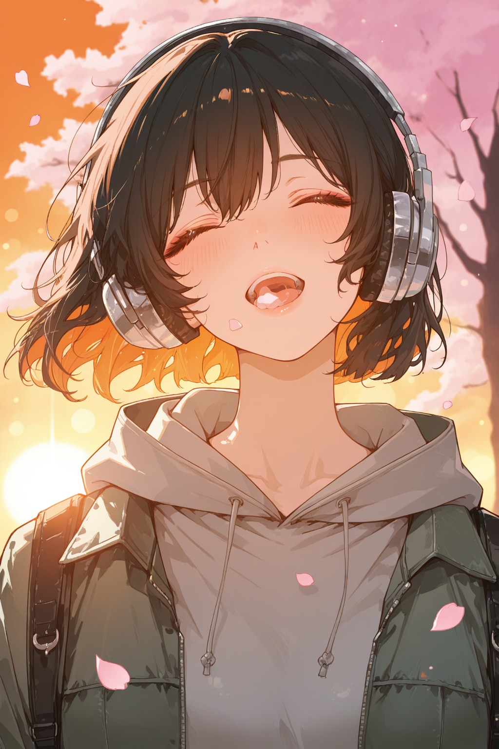 夕暮れと桜に包まれて