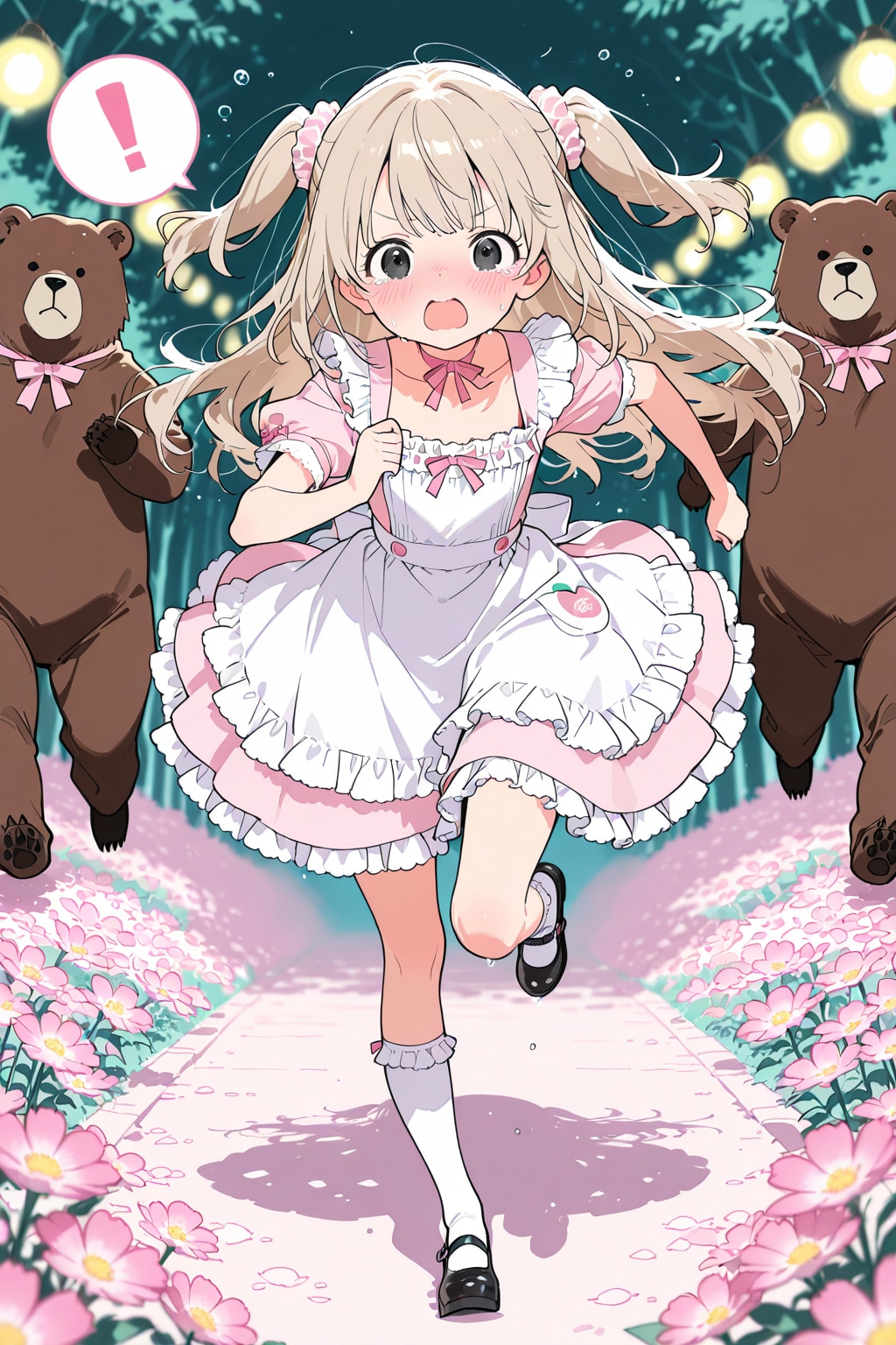 熊戦闘員に追われる唯ちゃん