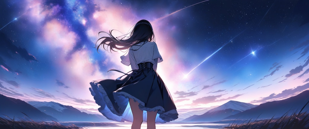 天の川を見上げる少女