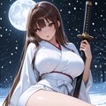 白雪と月夜と着物と日本刀 2枚目