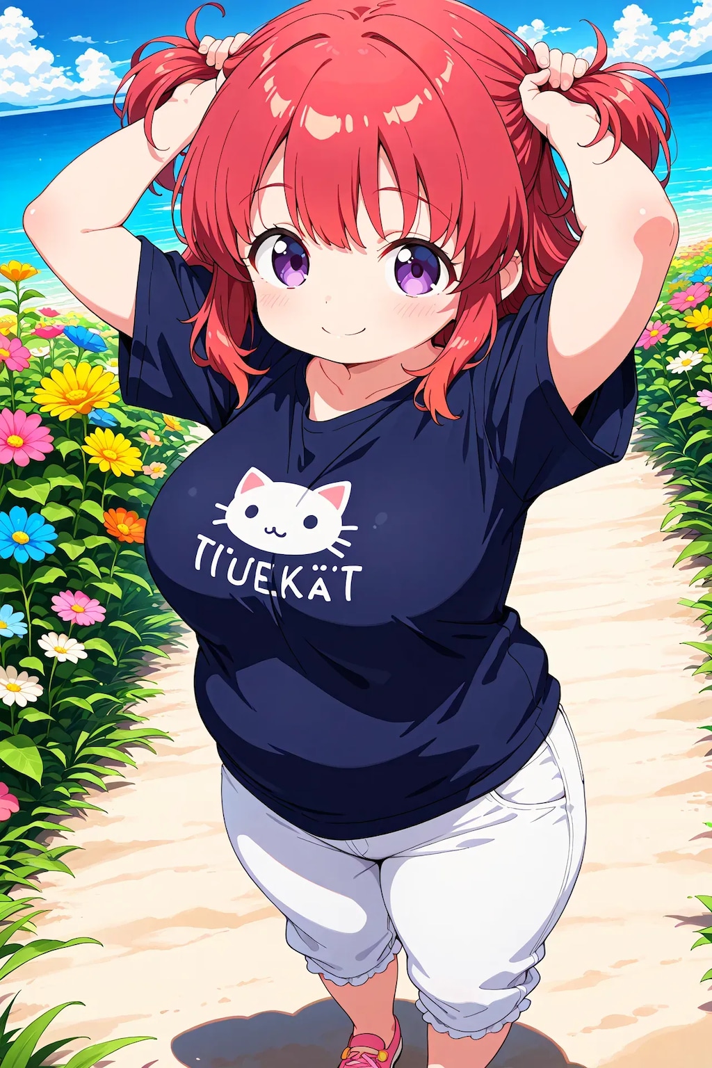 めぐみちゃんが髪を束ねる