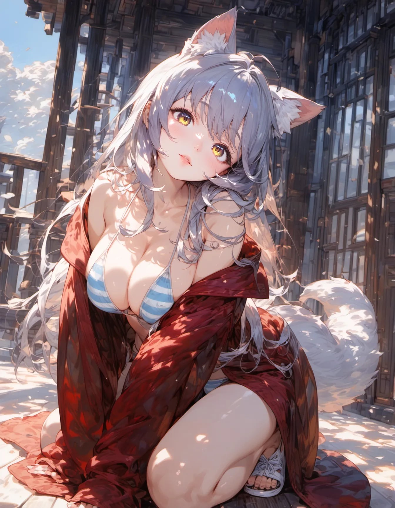White Fox in a Red Kimono
