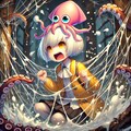 マルが頭にイカのせて白い墨を吐かせ、クモの巣絡めるだけの健全イラスト 5枚目
