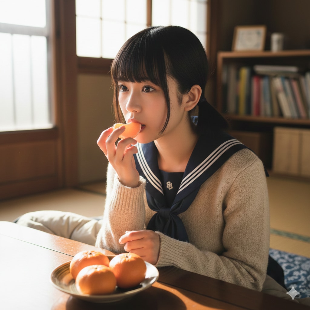 みかんを食べる