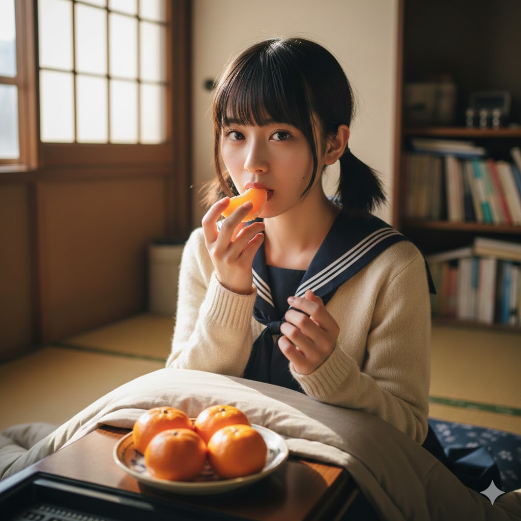 みかんを食べる