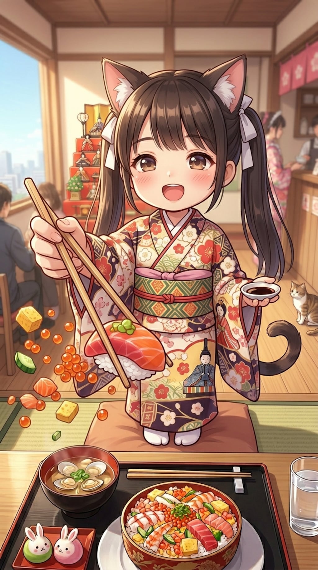 黒ツイにゃん。3月3日 #雛祭り #桃の節句