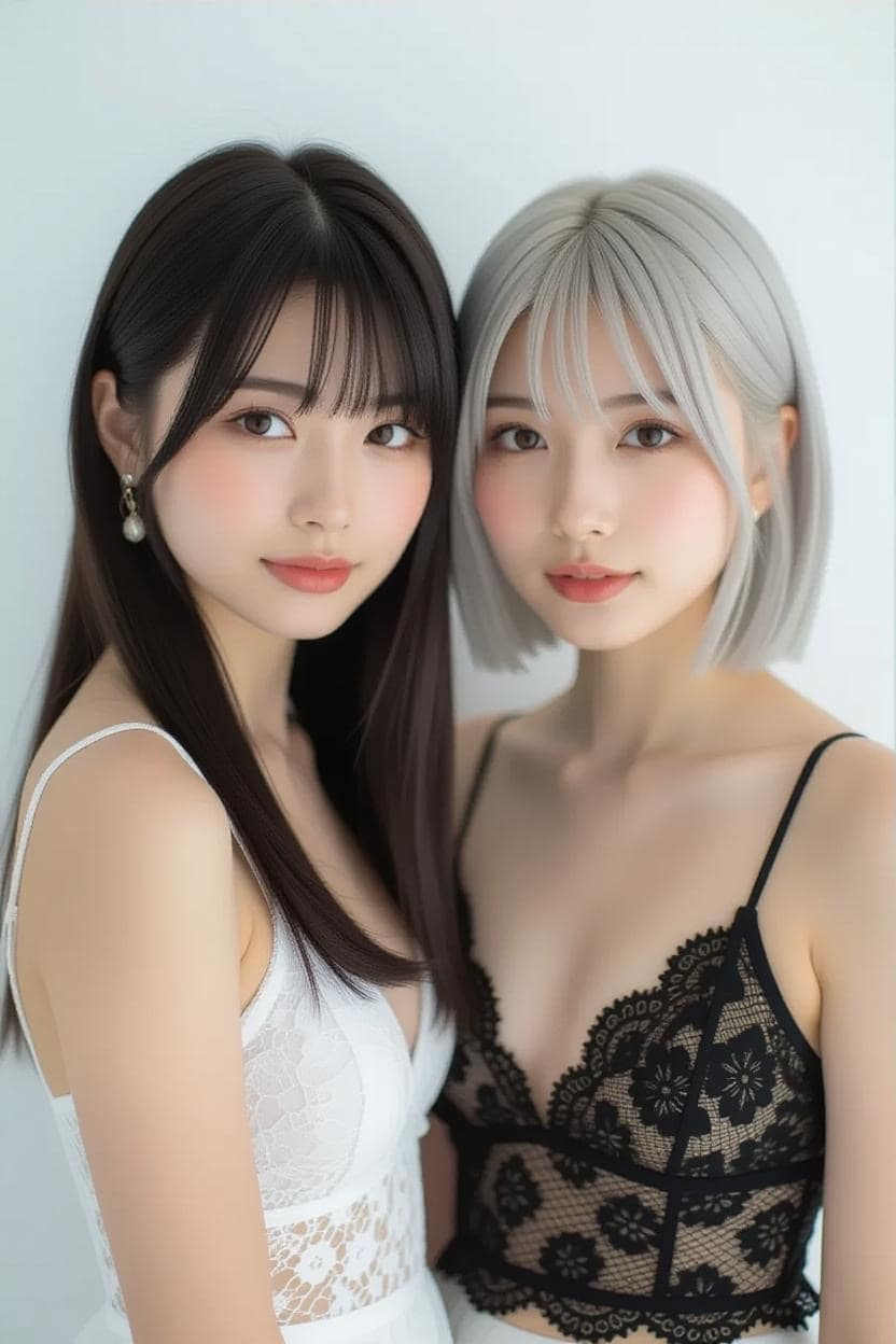 黒髪と銀髪(実写風)