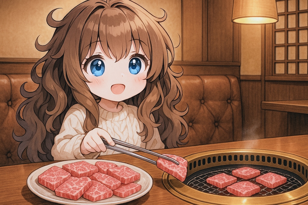 高級焼肉の小さな女の子