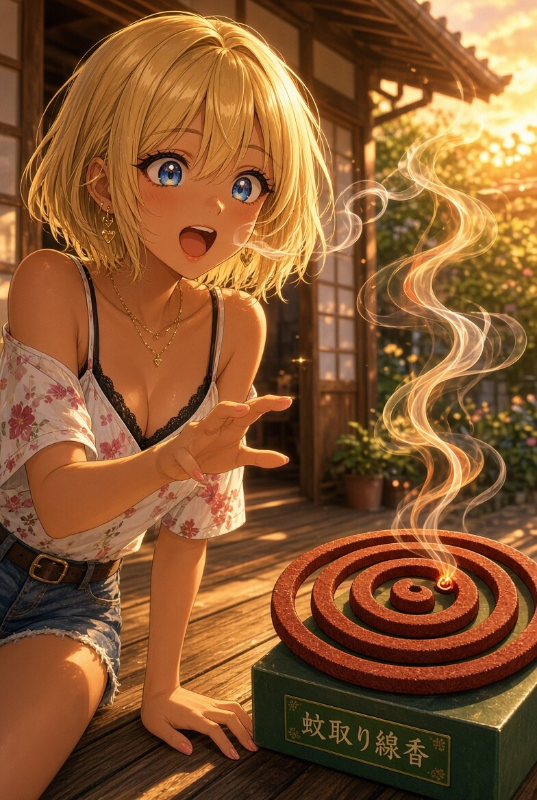 金髪ギャルと蚊取り線香