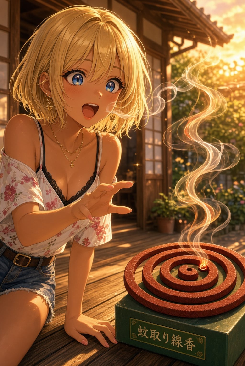 金髪ギャルと蚊取り線香